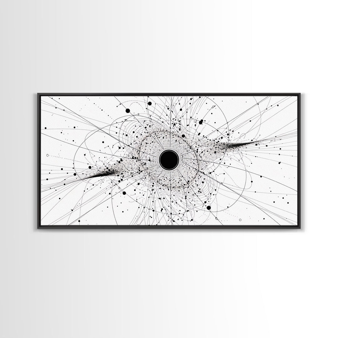Minimal Black Hole Diagram Wall Art, Abstract Science Line Art, Modern Black And White Home Decor For Office Bedroom Gift