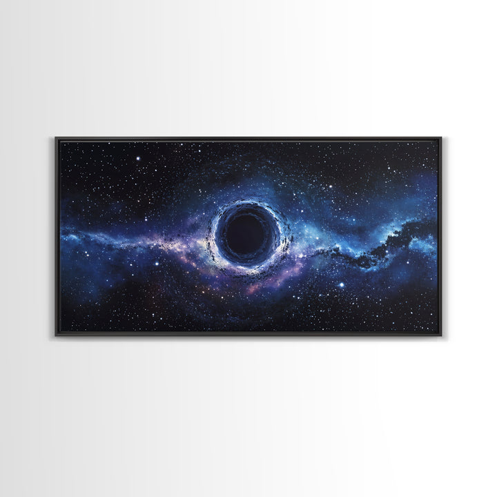 Blue Galaxy Black Hole Framed Canvas Print, Cosmic Space Wall Art, Modern Astronomy Home Decor For Living Room Office Gift
