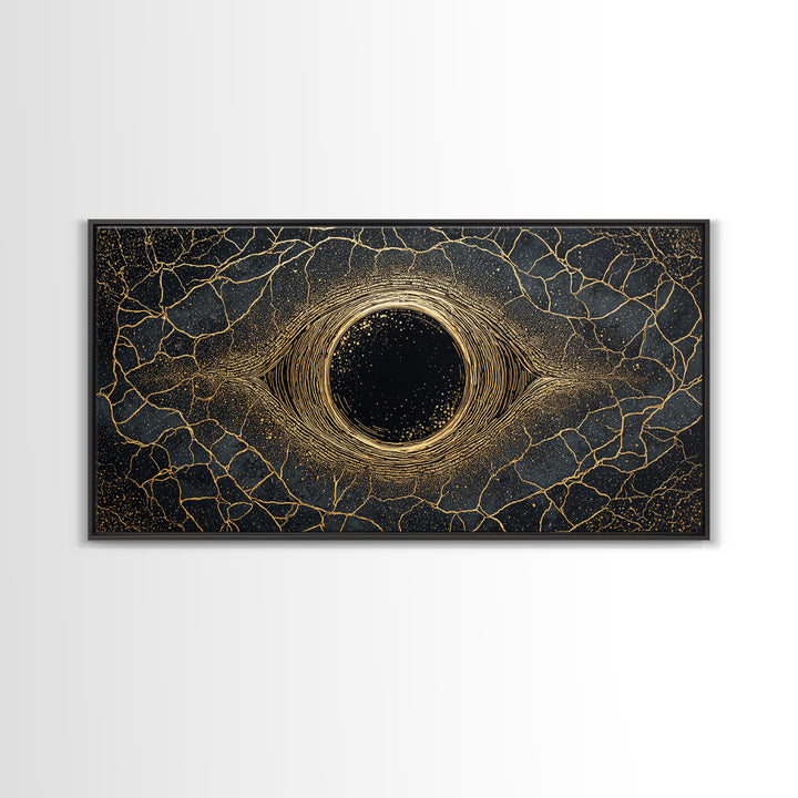 Golden Cosmic Eye Wall Art, Black And Gold Abstract Art, Mystical Wall Decor, Modern Canvas Art, Spiritual Statement Decor
