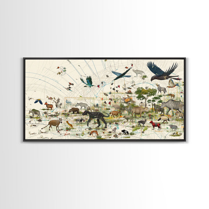 African Safari Map Canvas Print, Wildlife Collage With Elephant Giraffe Rhino, Serengeti Wall Decor, Jungle Animal Art Home Decor