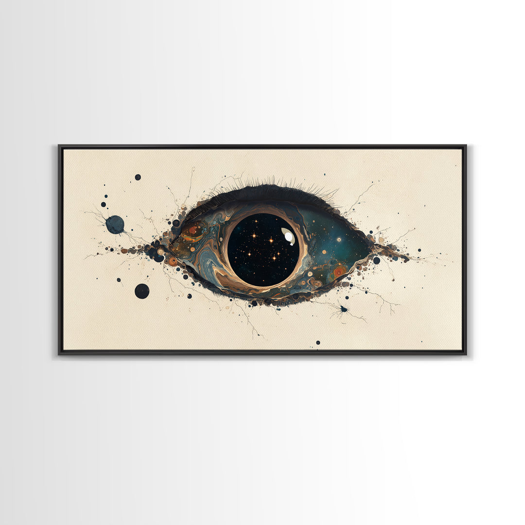 Cosmic Eye Canvas Print, Teal Gold Abstract Painting, Dreamy Wall Art, Modern Mystical Decor For Bedroom Or Office Statement Piece
