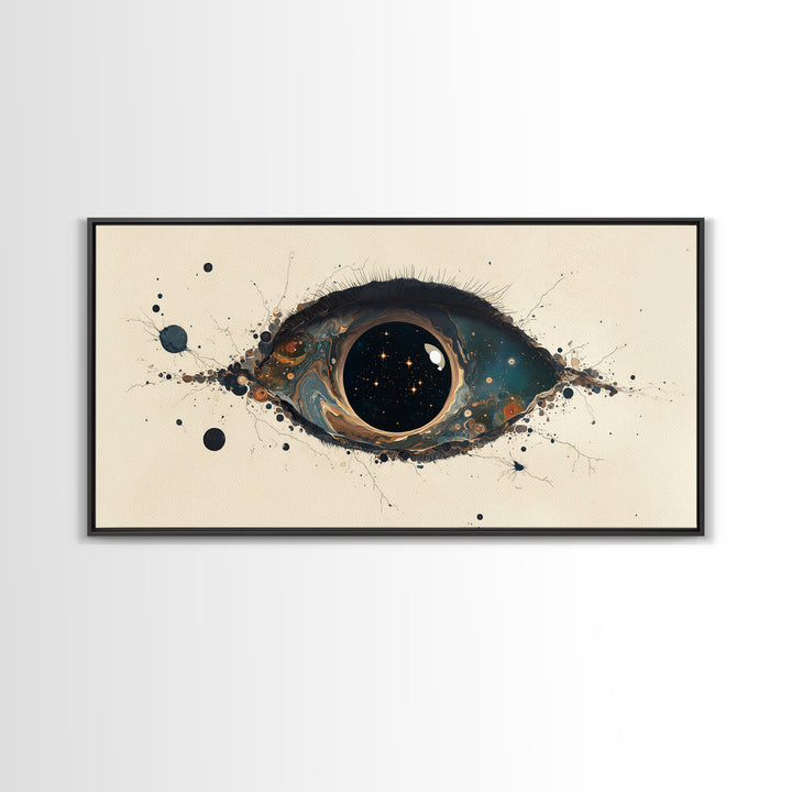 Cosmic Eye Canvas Print, Teal Gold Abstract Painting, Dreamy Wall Art, Modern Mystical Decor For Bedroom Or Office Statement Piece
