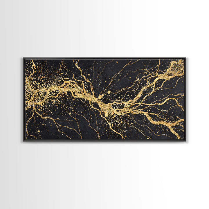 Gold Energy Flow Canvas Print, Black And Gold Abstract Painting, Luxury Wall Art, Modern Textured Statement Decor For Living Room
