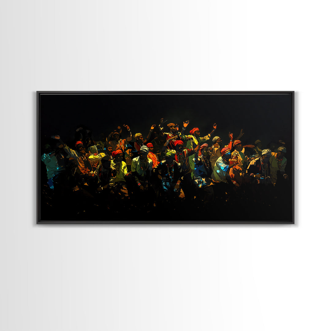 Joyful African Celebration Crowd Canvas Print, Black Culture Wall Art, Vibrant Festival Decor, Afrocentric Dance Painting