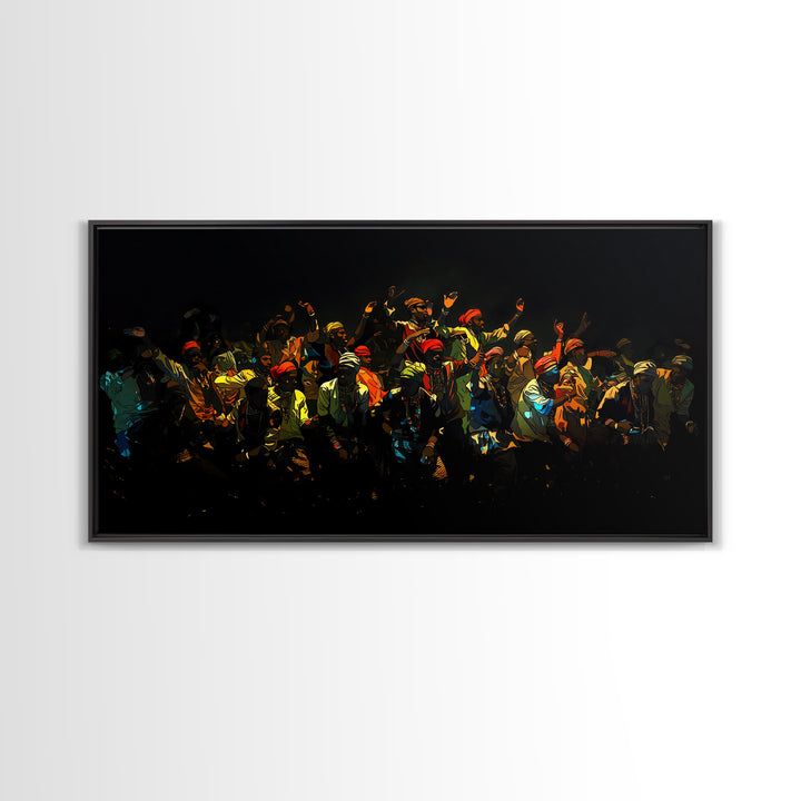 Joyful African Celebration Crowd Canvas Print, Black Culture Wall Art, Vibrant Festival Decor, Afrocentric Dance Painting