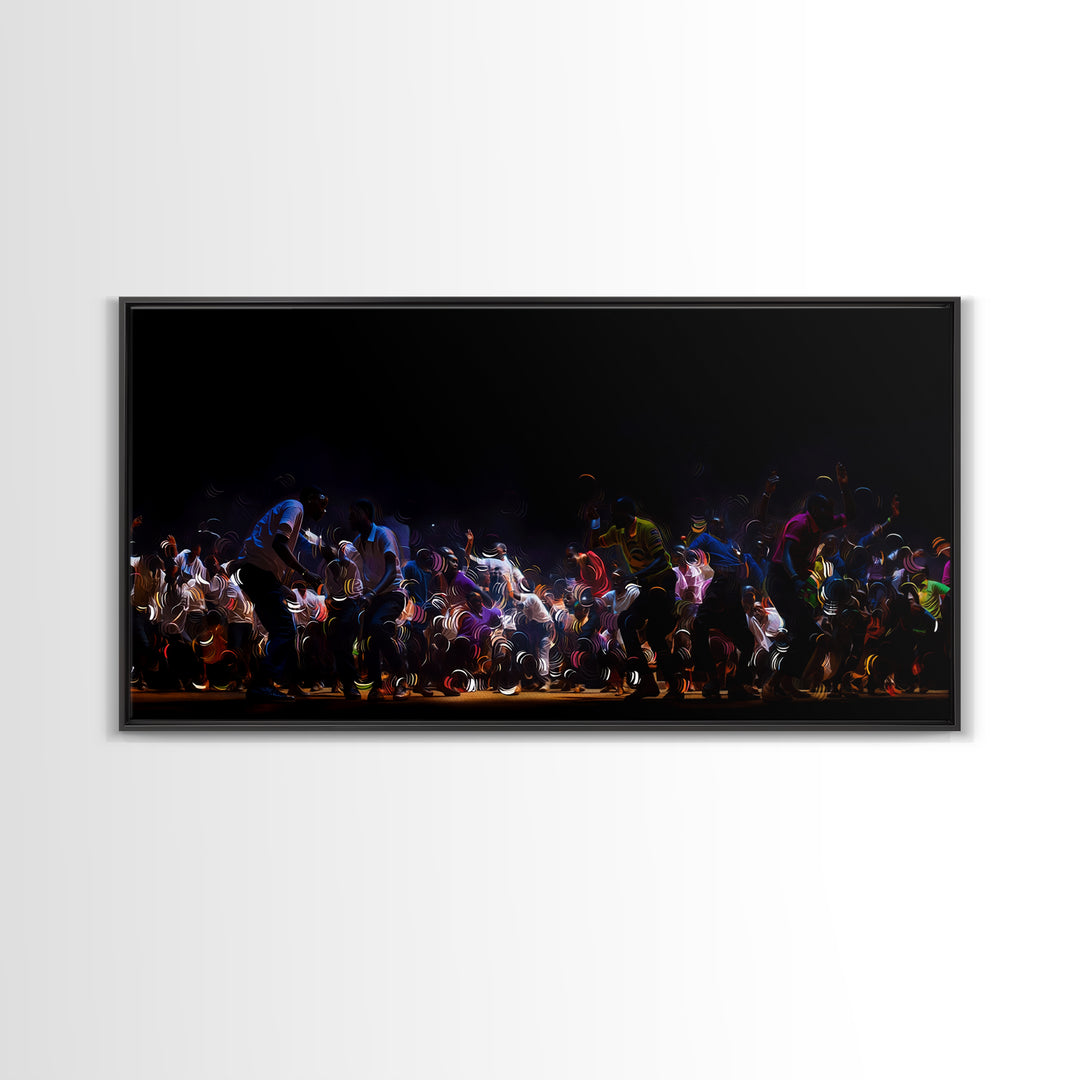 Night Festival African Dance Troupe Canvas Print, Dramatic Black Wall Art, Cultural Celebration Decor, Afrocentric Artwork