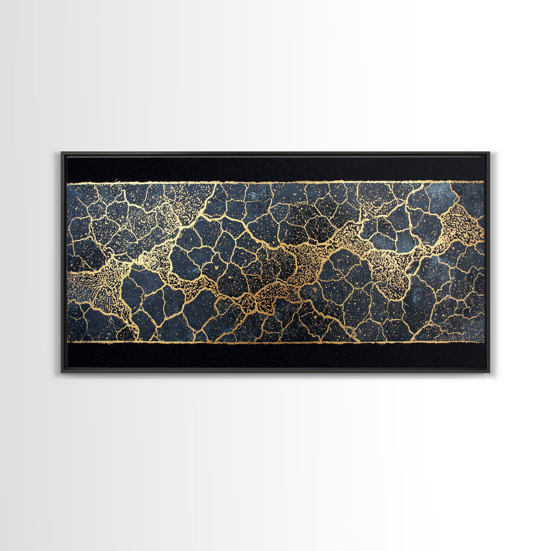Black And Gold Crackle Abstract Wall Art, Luxury Geometric Texture Print, Modern African Inspired Decor For Elegant Homes