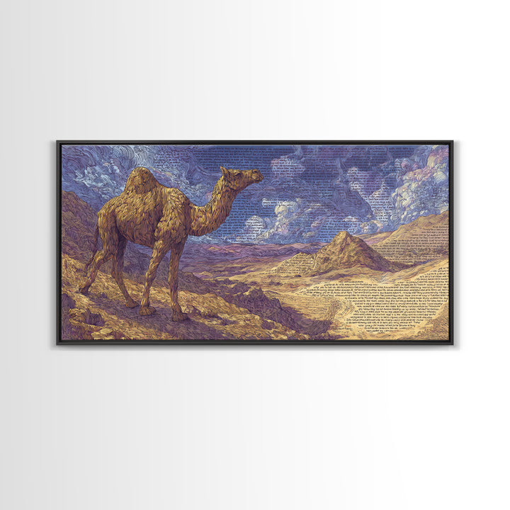Painterly Camel In Purple Desert Landscape, African Safari Art Framed Canvas Print, Serengeti Wall Art, Travel Decor Gift