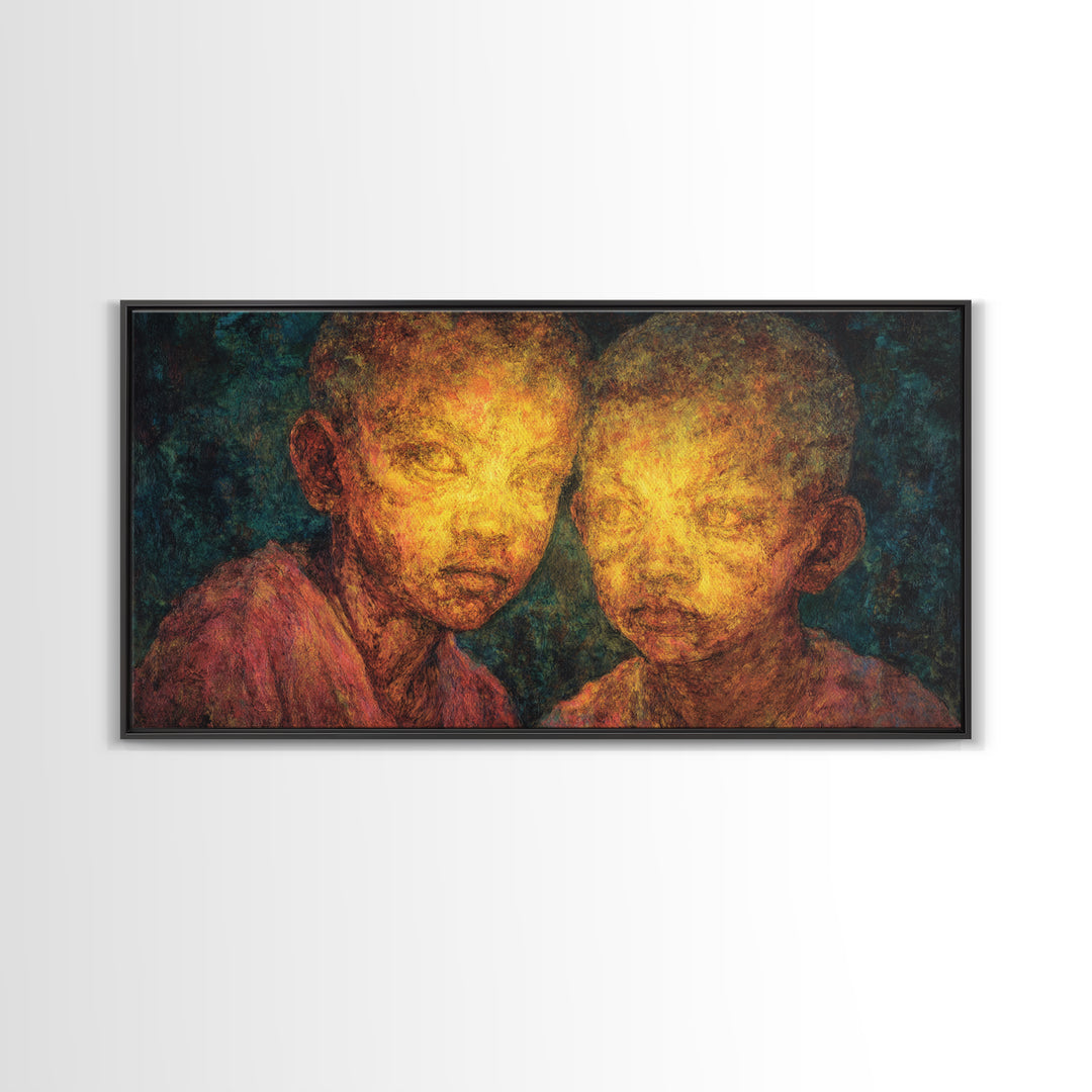 Glowing Portrait Of Two African Children Wall Art, Black People Art, Cultural Art Print, Emotional Contemporary Canvas Decor