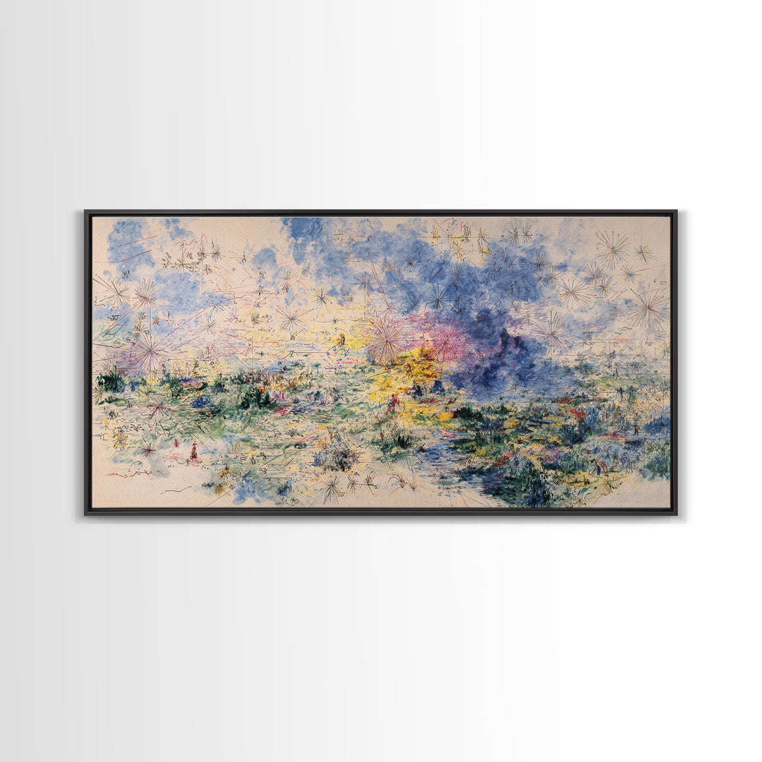 Dreamy Blue Wildflower Meadow Wall Art, Nature Scene Art, Soft Abstract Landscape, Feminine Wall Decor, Large Decor Art Gift