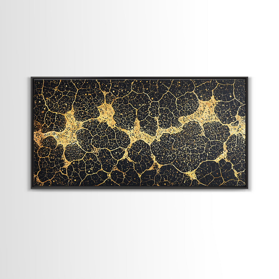 Black And Gold Organic Cell Pattern Canvas Print, Abstract Art, Luxury Canvas Art, Geometric Wall Art, Elegant Home Decor