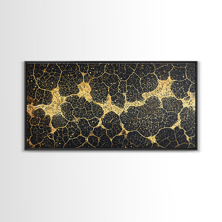 Black And Gold Organic Cell Pattern Canvas Print, Abstract Art, Luxury Canvas Art, Geometric Wall Art, Elegant Home Decor