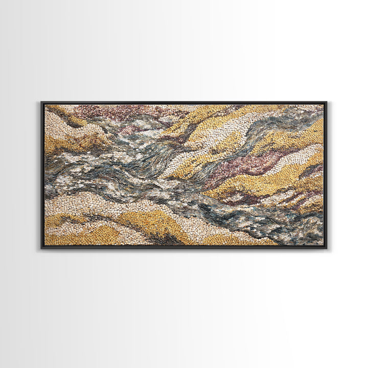 Ochre Gray Textured Waves Wall Art, Abstract African Landscape, Earth Tone Decor, Large Statement Neutral Modern Canvas Print