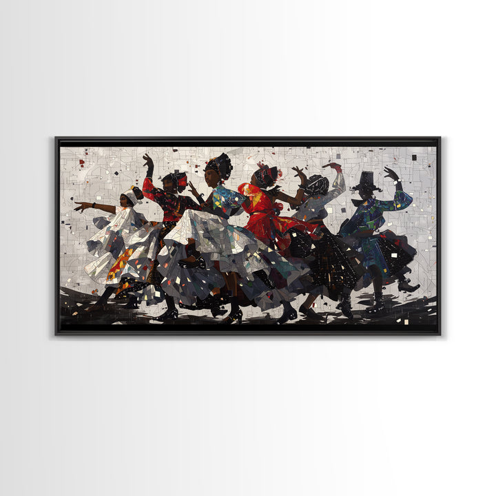 African Women Dancing In Colorful Dresses Wall Art, Afrocentric Culture Decor, Black Women Art, Tribal Dance Canvas Print