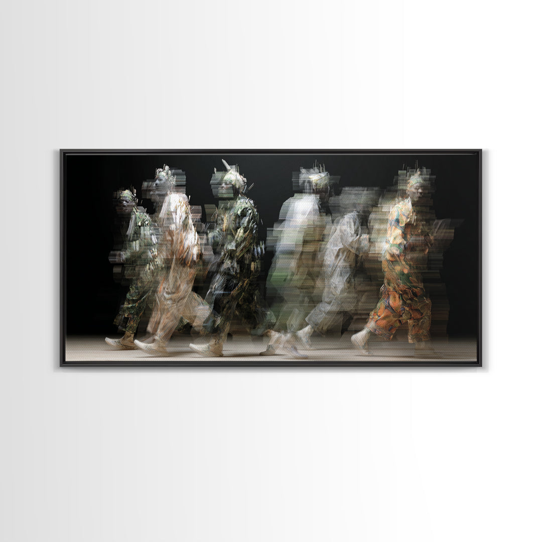 Ethereal African Masquerade Dancers Canvas Print, Abstract Tribal Art, Cultural Wall Decor, Modern Afrocentric Wall Art Decor