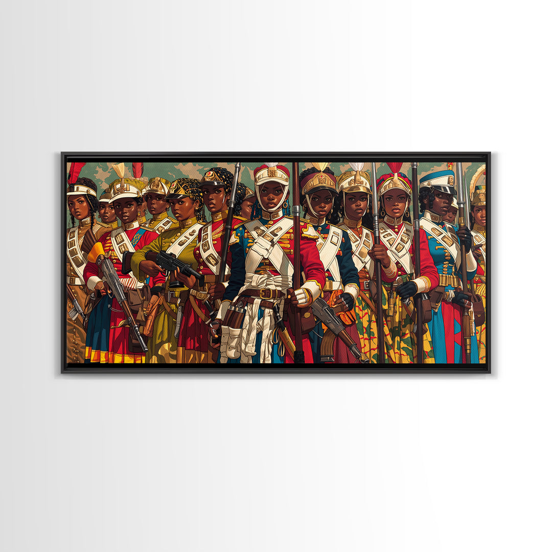 Regal African Women Warriors In Uniform Wall Art, African Women Art, Royal Tribal Decor, Black Female Canvas Print For Home Decor