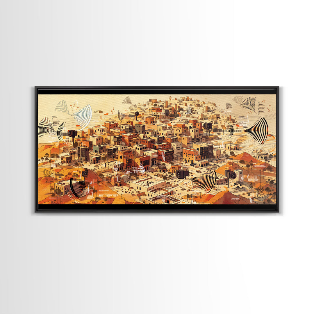 Sunlit Desert City Aerial Wall Art, African Landscape, Terracotta Architecture Print, Modern Boho Office Decor Gift For Him
