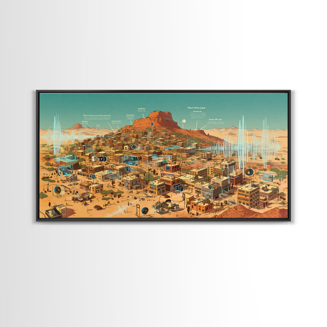 Sci Fi Desert African Town Wall Art, Futuristic Sahara Landscape, Afrocentric Digital Art, Modern African Home Decor Gift