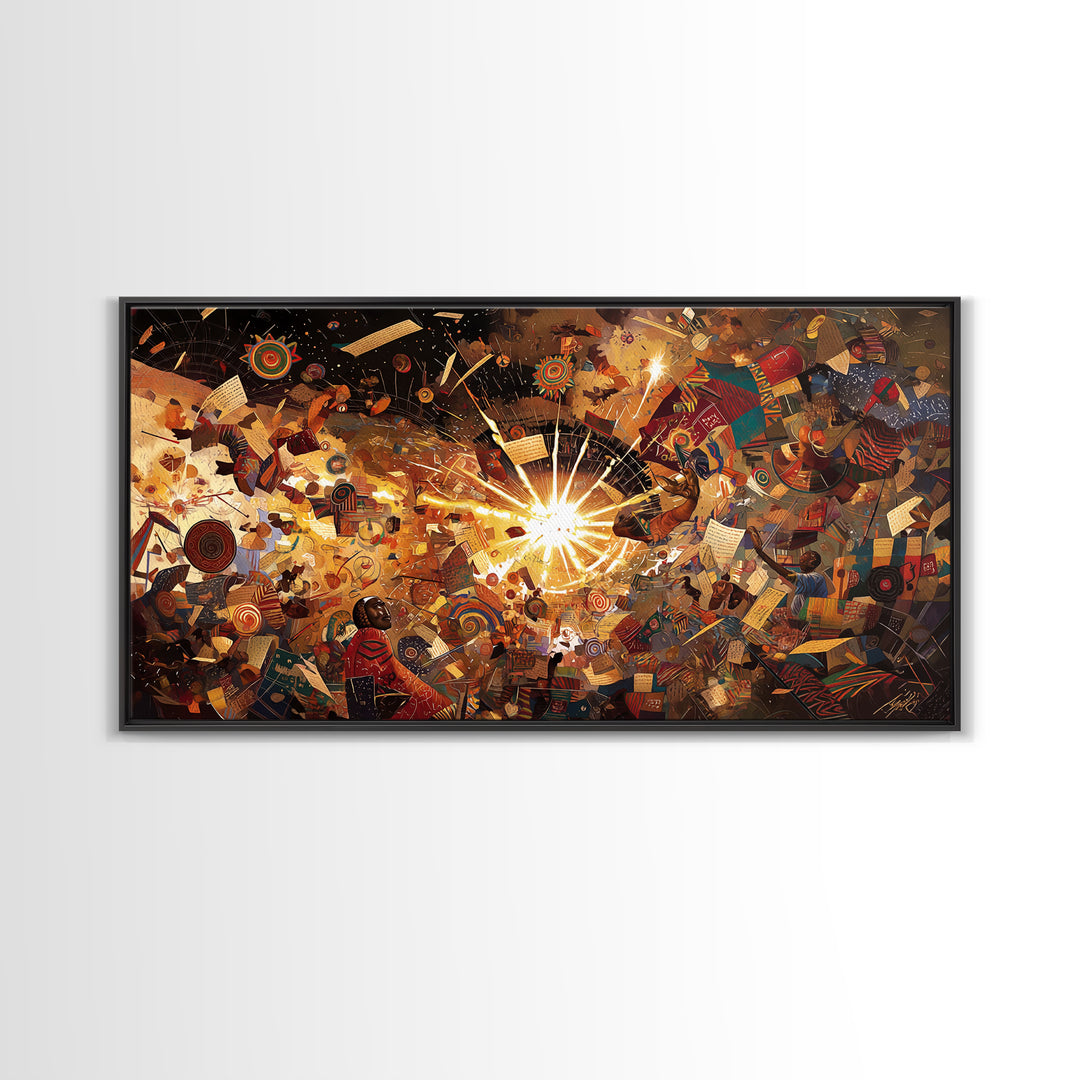Radiant African Fabric Collage Wall Art, Abstract Tribal Patterns, Colorful Afrocentric Decor, Modern Cultural Art Print