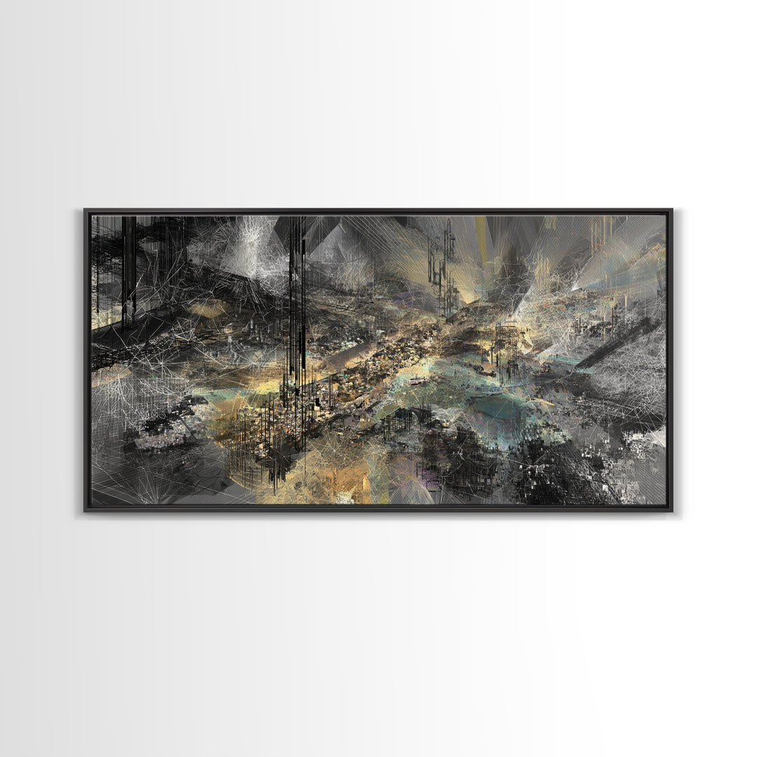 Moody Black And Gold Abstract Landscape Wall Art, Luxury Canvas Art, Modern Abstract Wall Art, Elegant Home Decor, Statement Piece