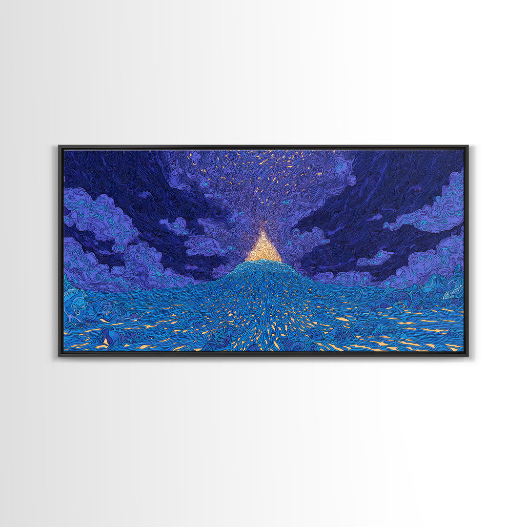 Glowing Golden Pyramid Over Blue Sea Wall Art, Mystical Wall Art, Spiritual Wall Decor, Dreamy Wall Art, Unique Home Decor