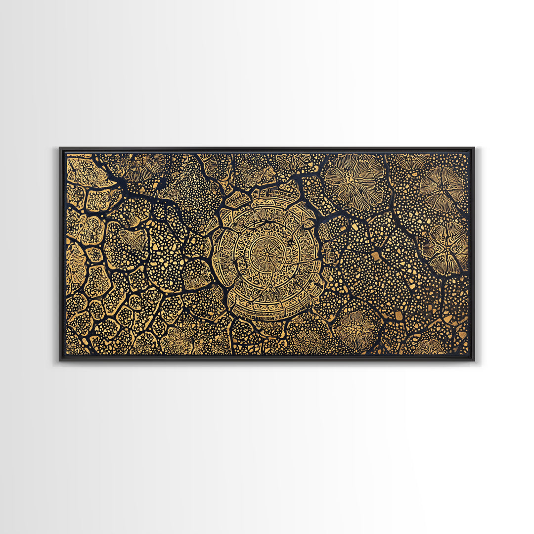 Gold African Tree Canvas Print, Abstract Tribal Map Pattern, Black And Gold Wall Decor, Boho Cultural Home Decor, Statement Wall Art