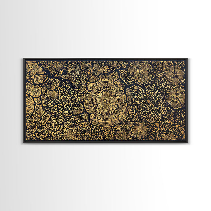 Gold African Tree Canvas Print, Abstract Tribal Map Pattern, Black And Gold Wall Decor, Boho Cultural Home Decor, Statement Wall Art