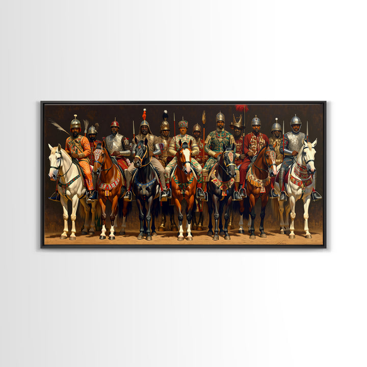 African Warrior Horsemen Canvas Print, Royal Cavalry Portrait Wall Art, Tribal Queen Decor, Bold Cultural Home Decor Gift