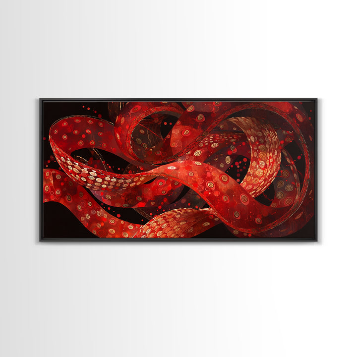Flowing Red Ankara Fabric Ribbons Wall Art, Abstract African Patterns, Modern Textile Art Canvas Print, Bold Boho Home Decor