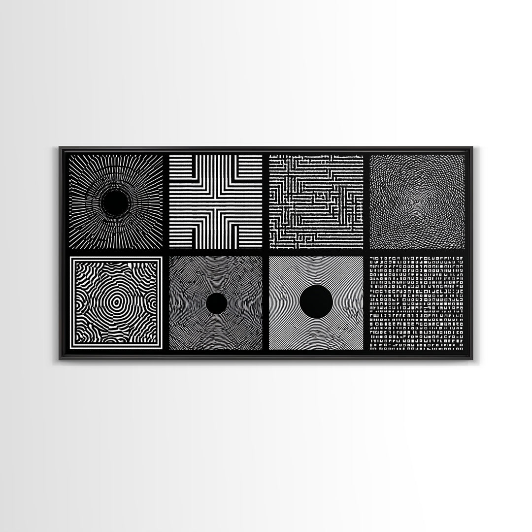Black White Optical Pattern Canvas Print, African Abstract Geometric Art, Minimalist Modern Wall Decor, Bold Home Decor Gift