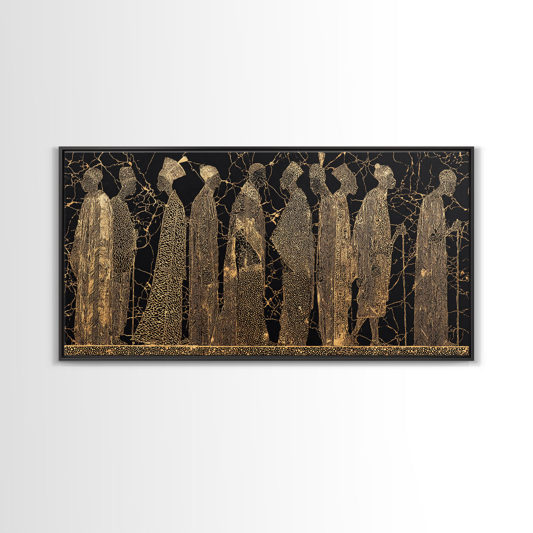 Gold African Women Silhouette Wall Art, Black And Gold Canvas Print, Elegant Feminine Afrocentric Decor For Living Room Gift