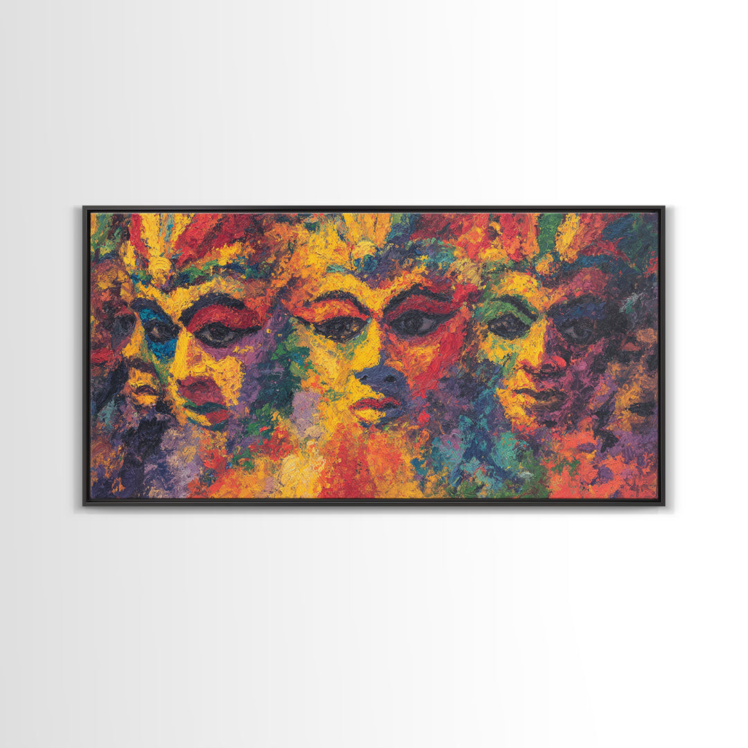 Vibrant Abstract African Masks Wall Art, Modern African Art Print, Colorful Afrocentric Decor, Tribal Face Canvas Print Gift