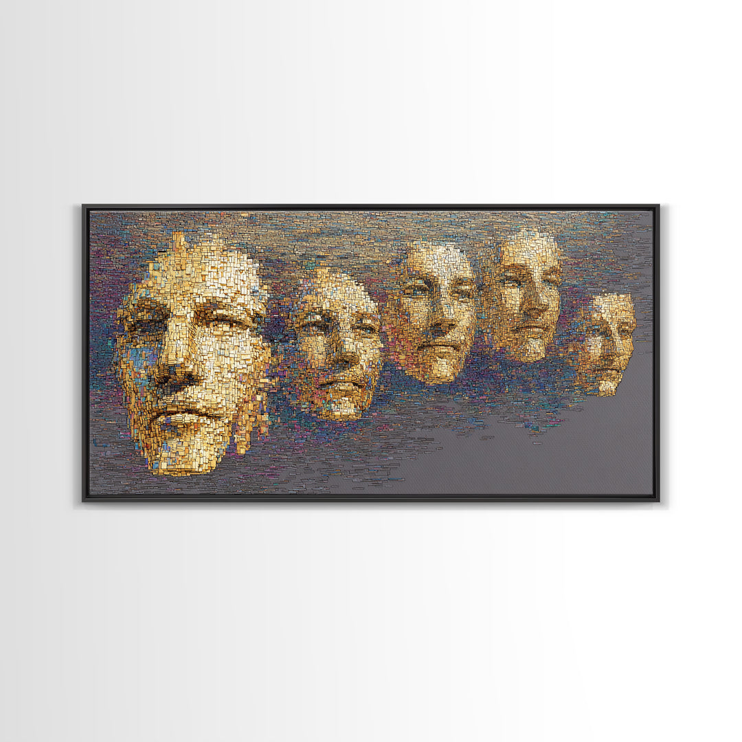 Golden Abstract African Faces Wall Art, Modern Tribal Portrait Canvas Decor, Textured Black And Gold Art, Gallery Home Decor
