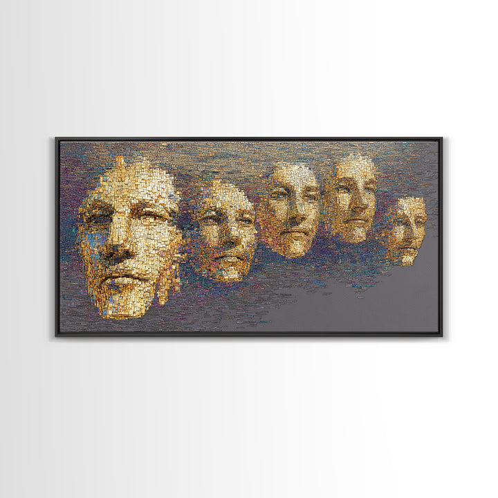 Golden Abstract African Faces Wall Art, Modern Tribal Portrait Canvas Decor, Textured Black And Gold Art, Gallery Home Decor