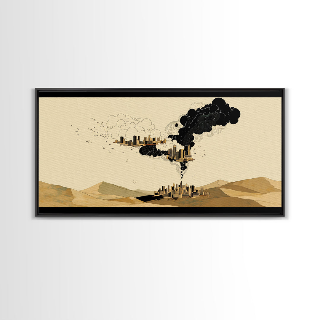 Desert Smoke Cityscape Wall Art, Afrofuturism Decor, Industrial Skyline, Dystopian Landscape, Modern Canvas Art Print Decor