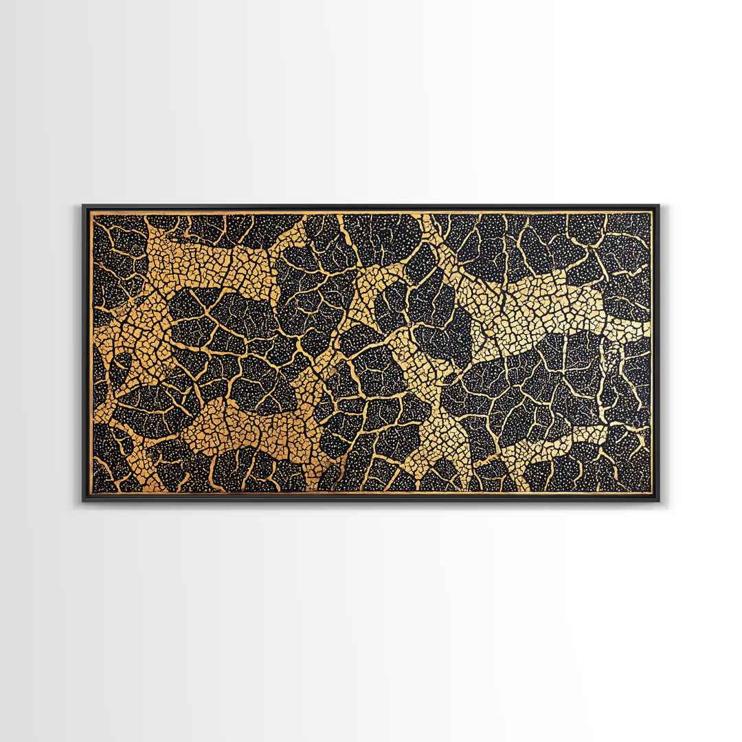 Gold And Black Giraffe Mosaic Canvas Print, African Safari Animal Pattern Wall Art, Luxury Tribal Decor, Earth Tone Artwork