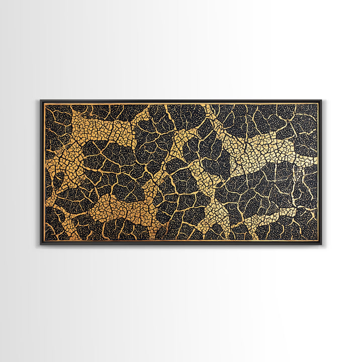 Gold And Black Giraffe Mosaic Canvas Print, African Safari Animal Pattern Wall Art, Luxury Tribal Decor, Earth Tone Artwork