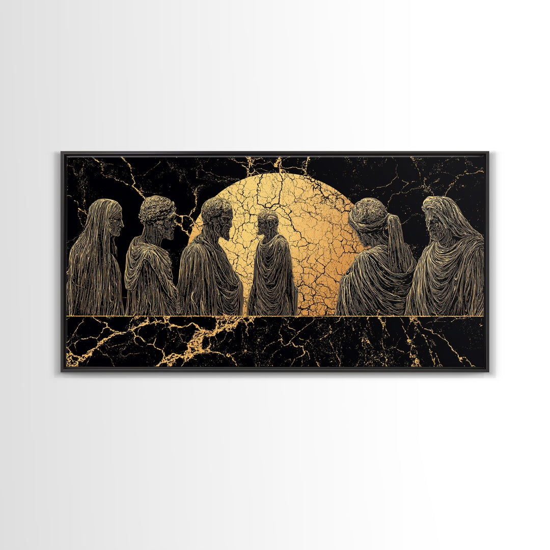 Golden Moon African Ancestor Figures Wall Art, Tribal Art Decor, Black And Gold Art, Spiritual Cultural Home Decor Statement Gift