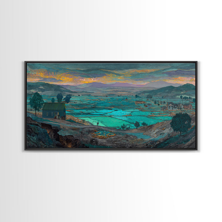 Turquoise African Valley Landscape Canvas Print, Serene Nature Scene Art, Africa Wall Decor, Large Living Room Painting Gift