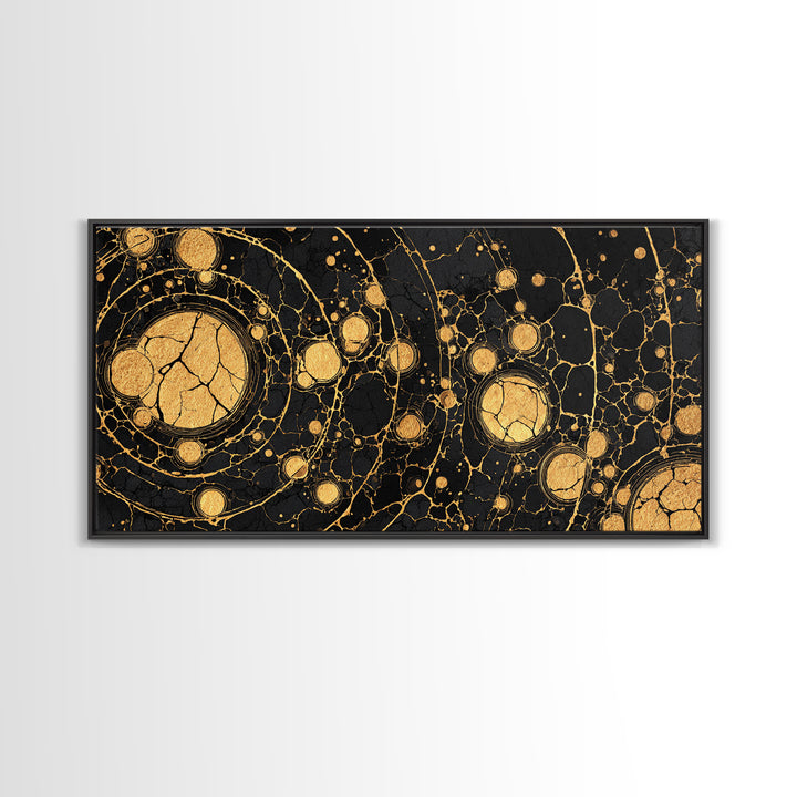 Black And Gold Abstract Circles Canvas Print, Luxury Modern African Art Decor, Geometric Wall Art, Statement Home Decor Gift