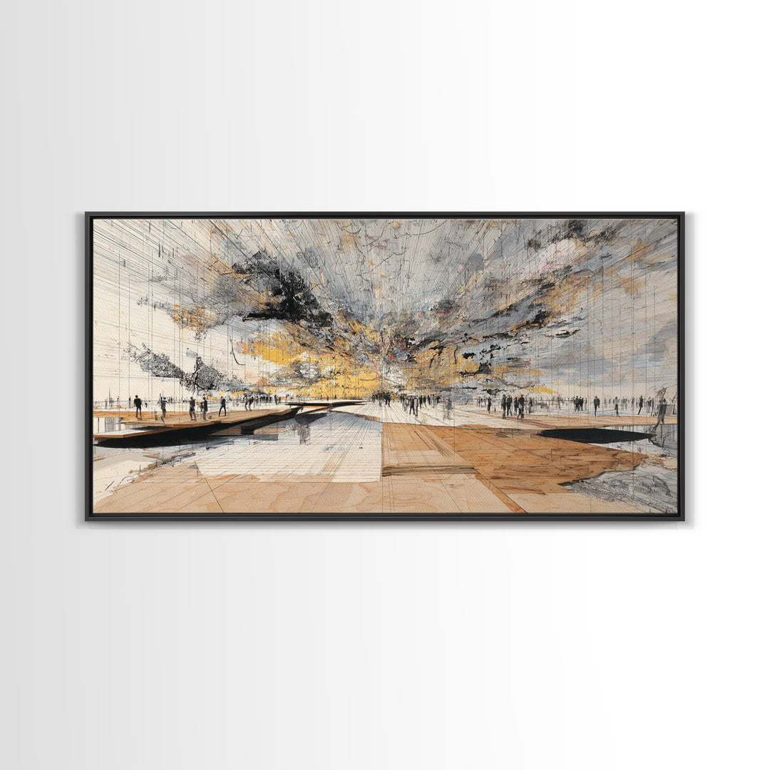 Stormy Urban Horizon Wall Art, Abstract African Inspired Cityscape Canvas Print, Modern Office Decor For Living Room Decor