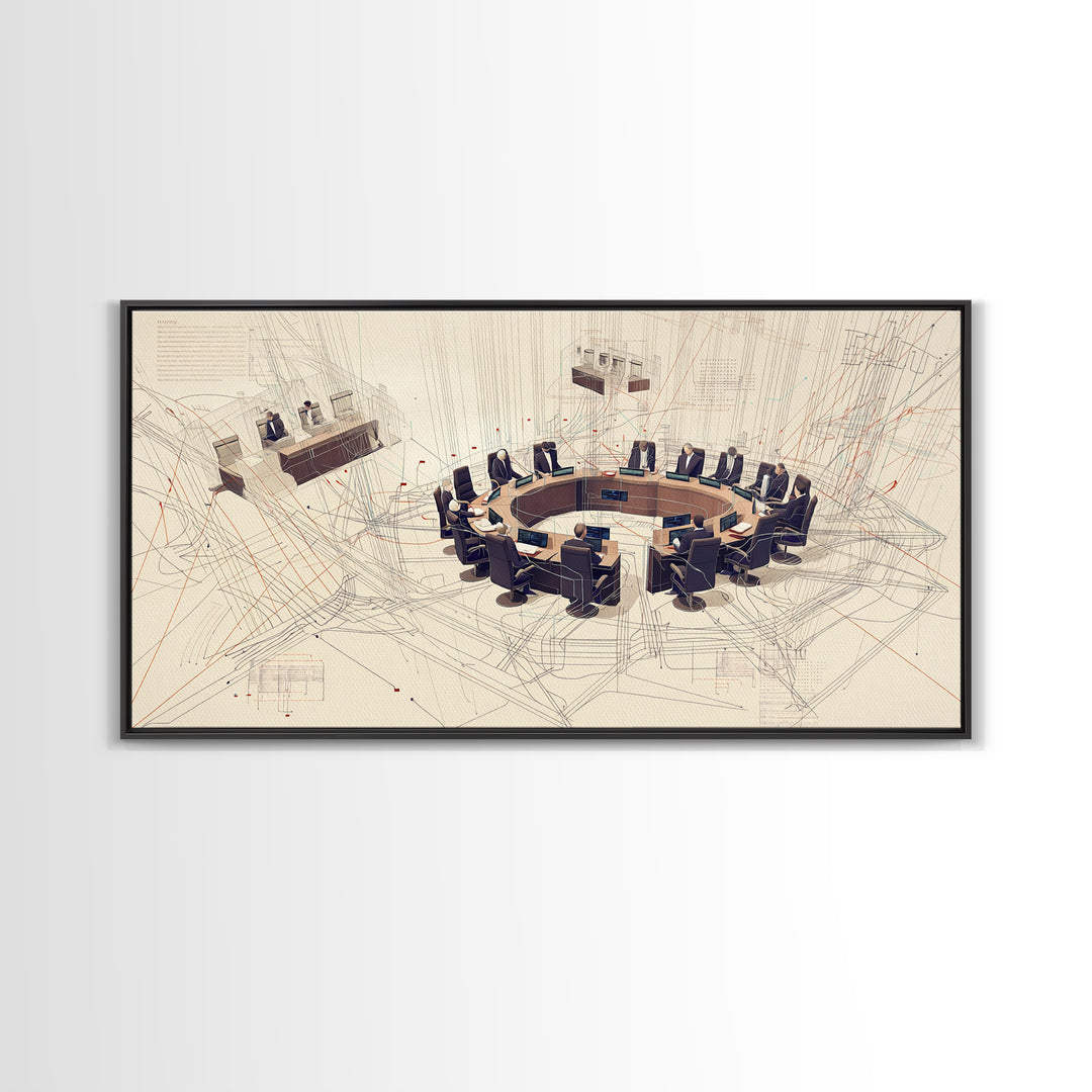 Futuristic Council Chamber Wall Art, Modern Office Canvas Print, Abstract Conference Room Decor For Executive Boardroom Spaces