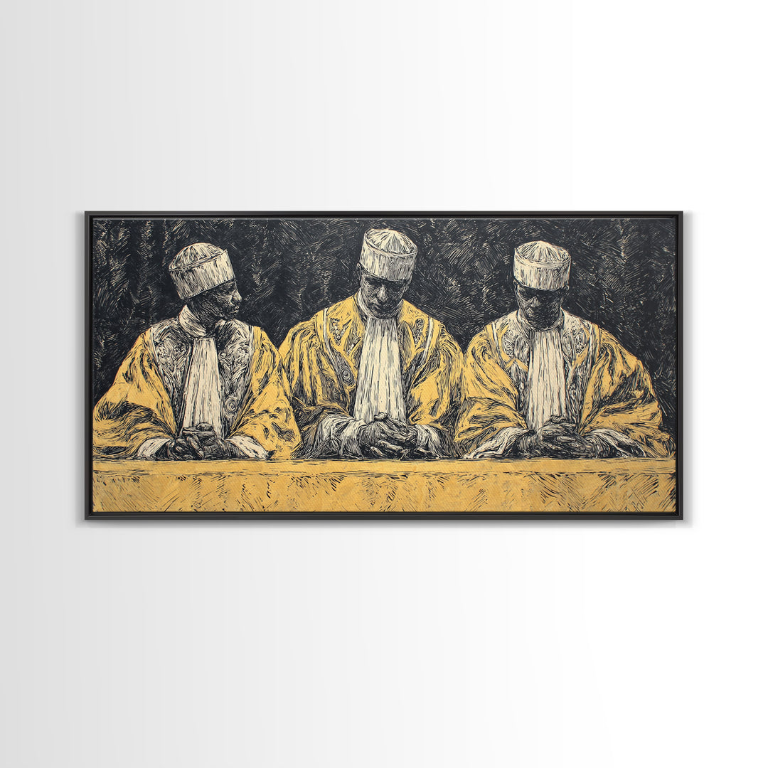 Three Seated African Elders Wall Art, Traditional African Canvas Print, West African Tribal Art Decor For Cultural Home Decor