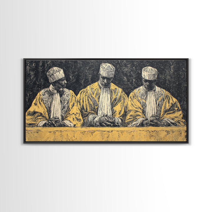 Three Seated African Elders Wall Art, Traditional African Canvas Print, West African Tribal Art Decor For Cultural Home Decor