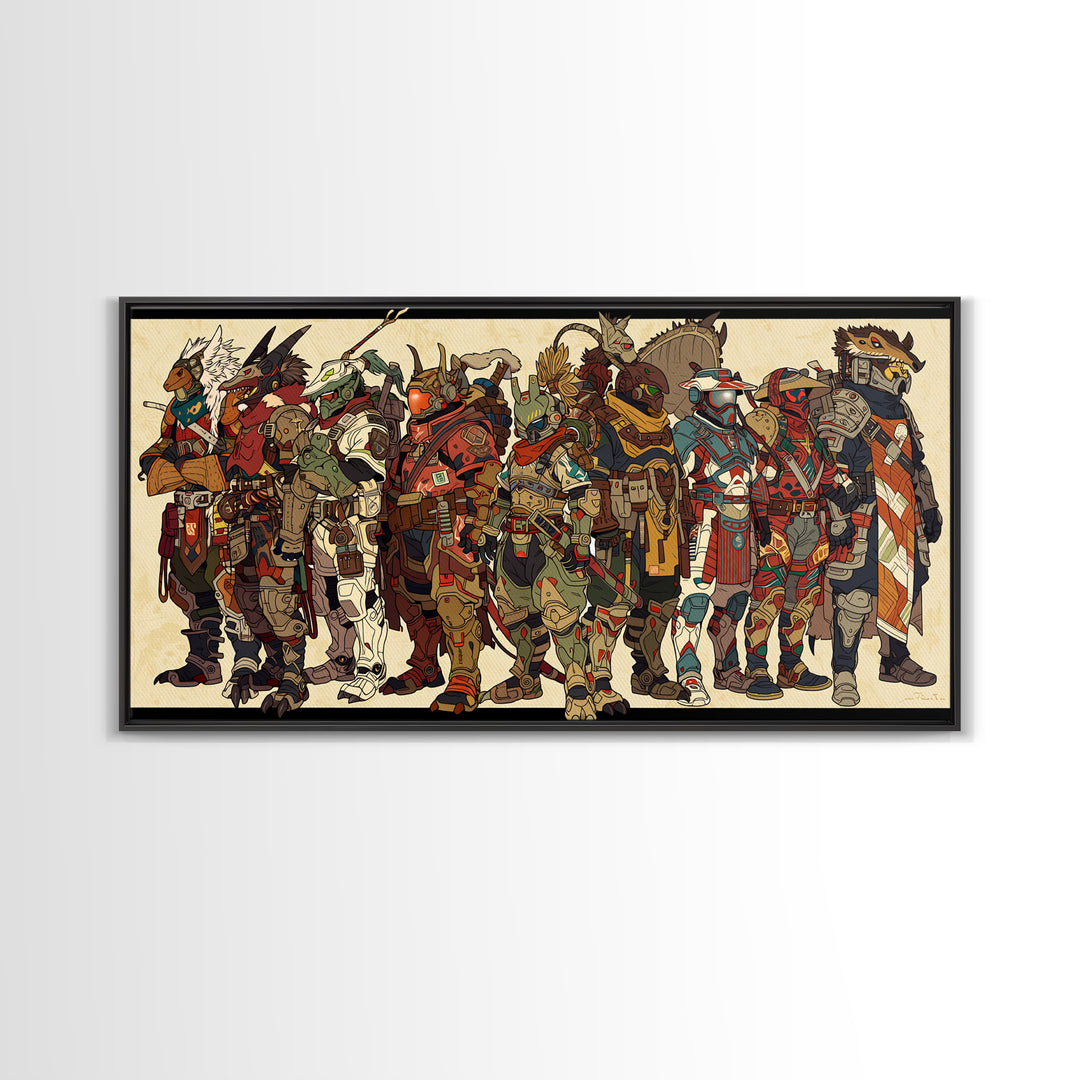 Masked Animal Tribe Wall Art, African Warrior Art Canvas Print, Tribal Fantasy Illustration Decor For Bold Home Gallery Room