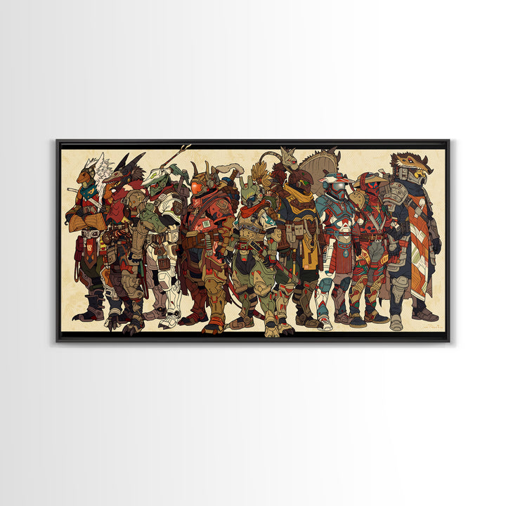 Masked Animal Tribe Wall Art, African Warrior Art Canvas Print, Tribal Fantasy Illustration Decor For Bold Home Gallery Room