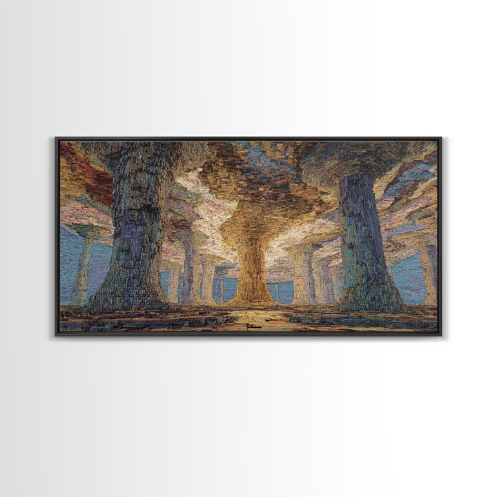 Mystic Giant Tree Forest With Textured Canopy Framed Canvas Print, Jungle African, Dreamy Wall Art, Nature Scene Art, Decor