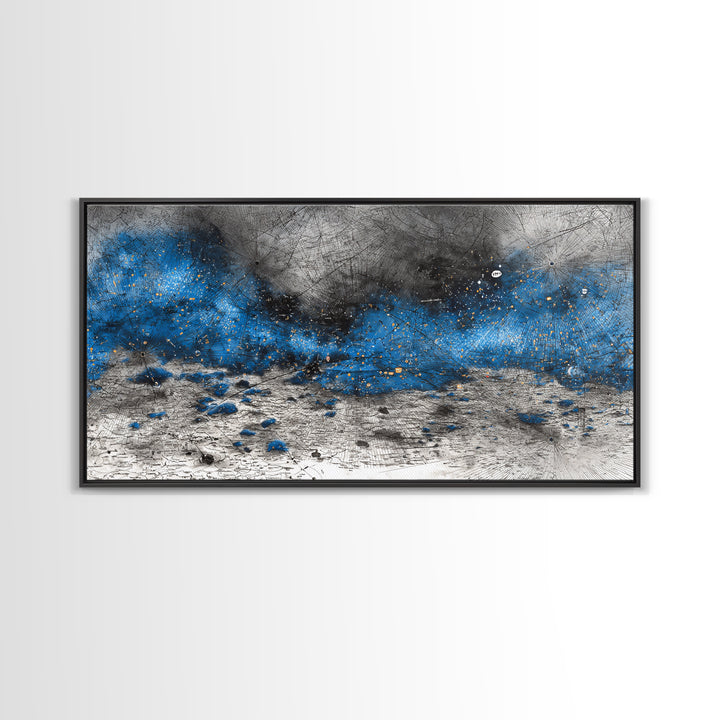 Blue Gray Textured Abstract Wall Art, Modern Landscape Painting, Contemporary Canvas Decor, Large Office Art, Elegant Home Decor