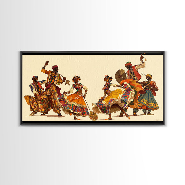Joyful African Celebration Dancers Wall Art, Colorful Tribal Culture Print, Ankara Fabric Music Decor, Afrocentric Art Gift