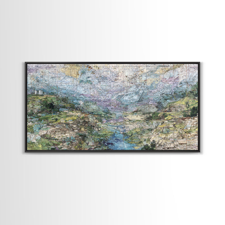 Large Abstract African Valley River Map Canvas Print, Earth Tone Landscape Wall Decor, Modern Textured Art For Living Room
